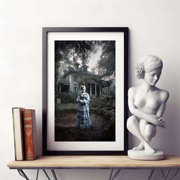 Spooky Mansion Ghostly Lady Halloween Gothic Wall Art Print