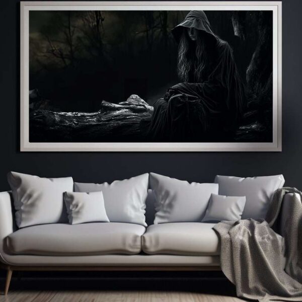 Dark Fantasy Enchanted Forest Witch Halloween Rustic Wall Art Print
