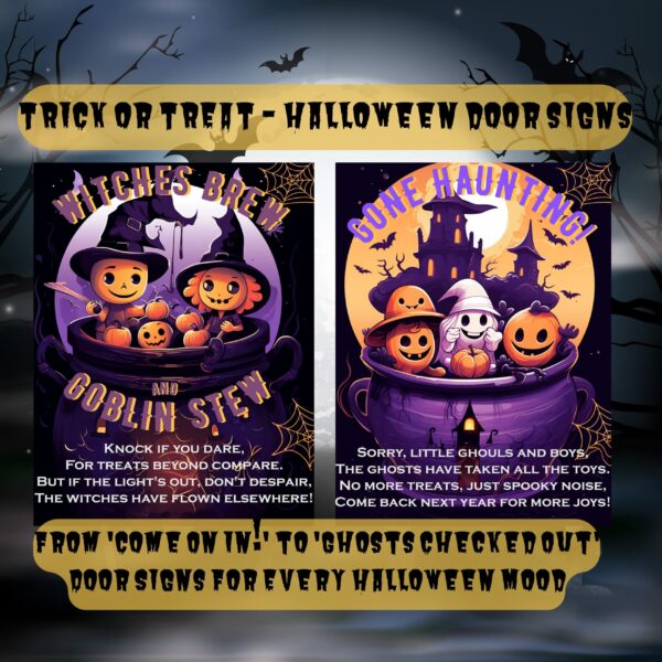 printable Halloween door sign trick or treat notice