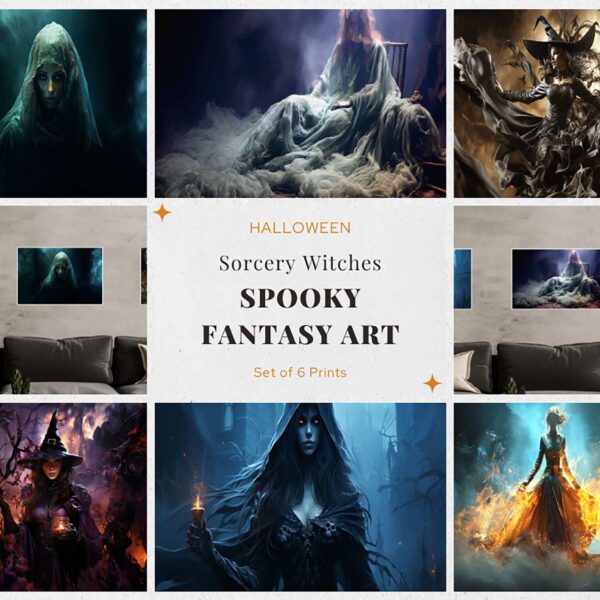 Halloween Sorcery Witch Prints Portrait Wall Art Print