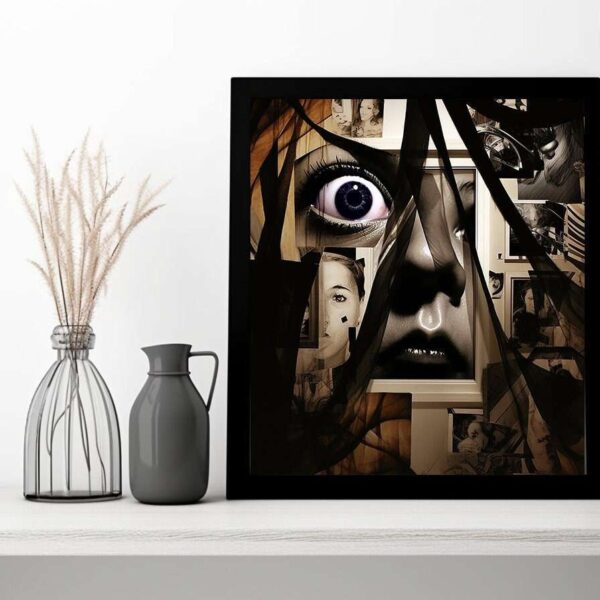 abstract horror art print with haunting face and eye
