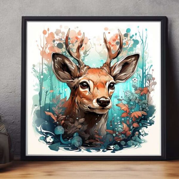 stag and fawn watercolor nature art print
