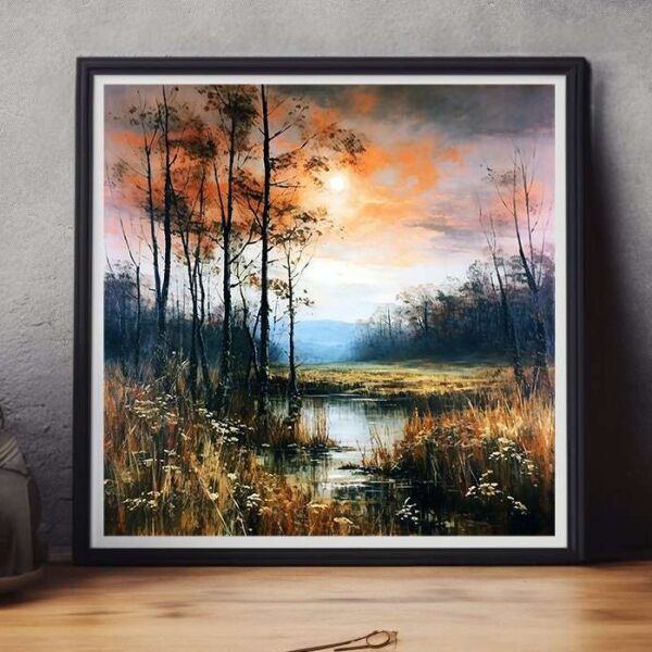 Vintage Autumn Landscape Rustic Wall Art Print