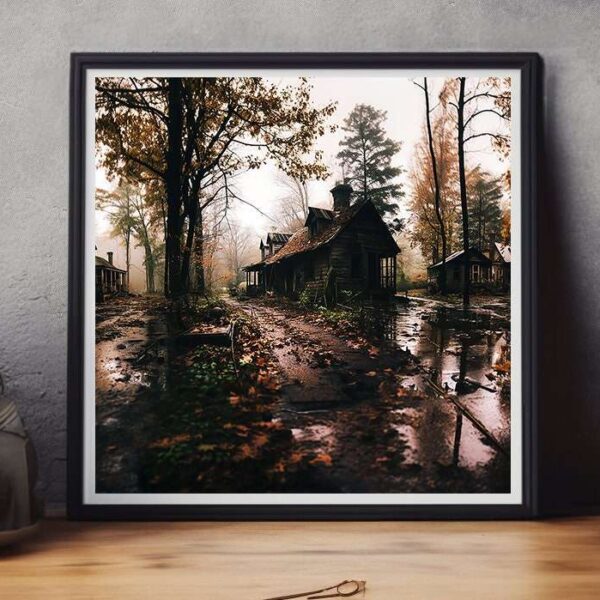 Vintage Autumn Landscape Rustic Wall Art Print