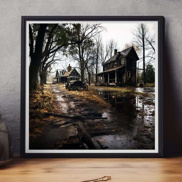 Rustic Abandoned Home In Forest Clearing Rustic Wall Art Print