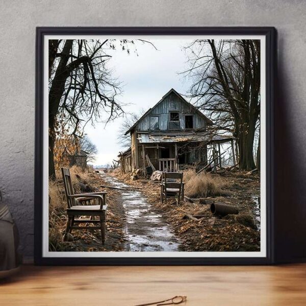 Rustic Abandoned Home In Forest Clearing Rustic Wall Art Print