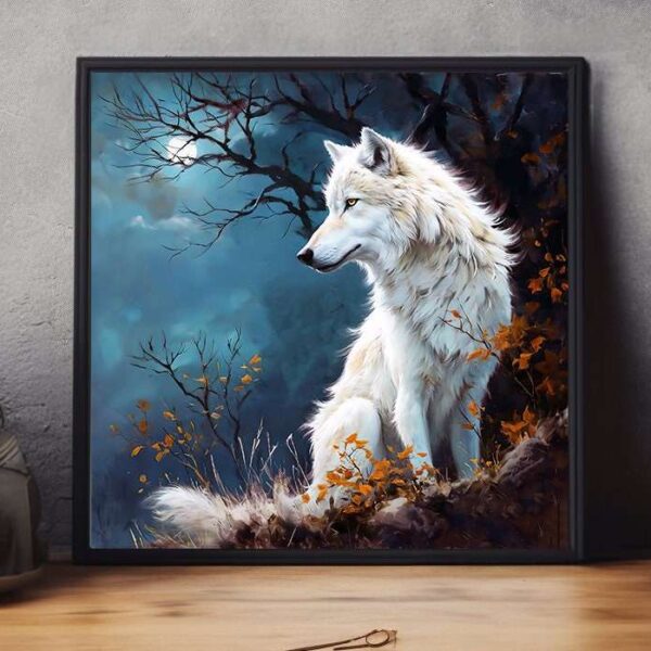 White Wolf Set Rustic Wall Art Print