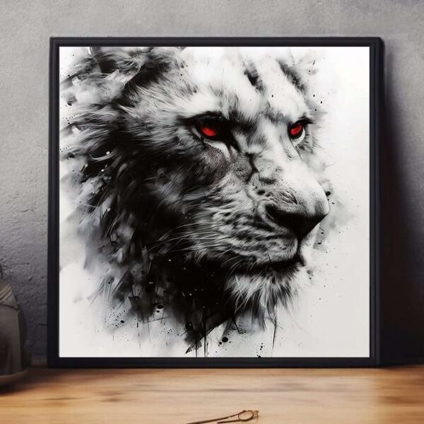 Lion Red Eyed Predator Abstract Rustic Wall Art Print