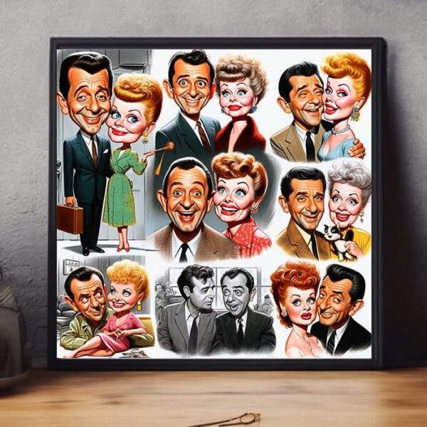 Lucille Ball and Desi Arnaz caricature art print
