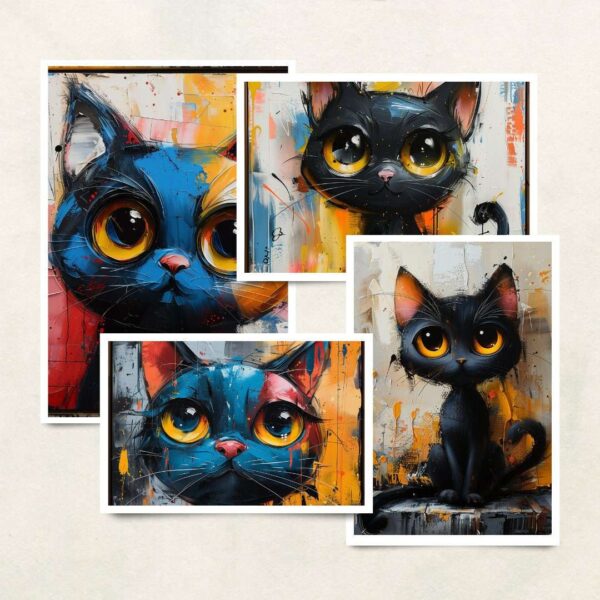 Abstract Graffiti Cat Rustic Wall Art Print